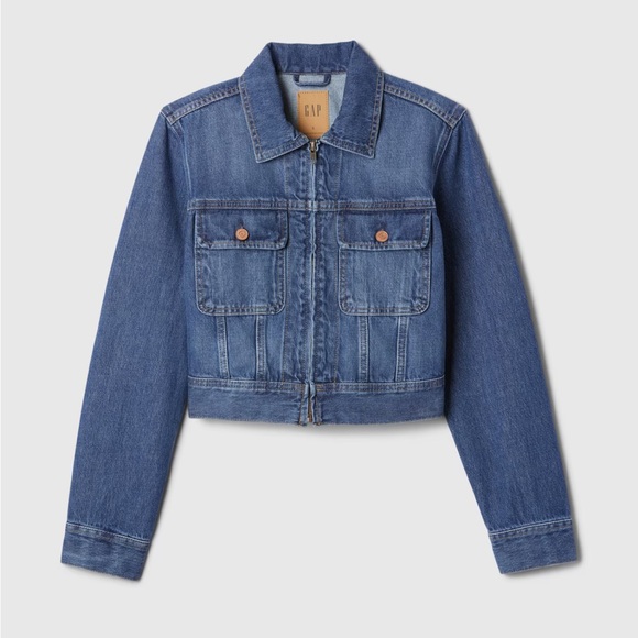 Gap women’s cropped denim jean jacket with zipper size XL new with tags - Picture 1 of 8